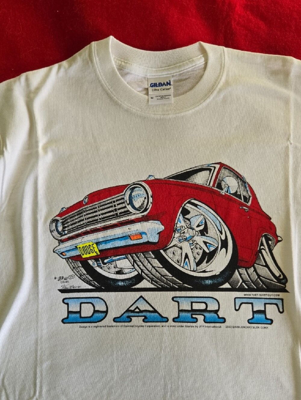 New Gildan White Tee with Red Dart Car Graphic
